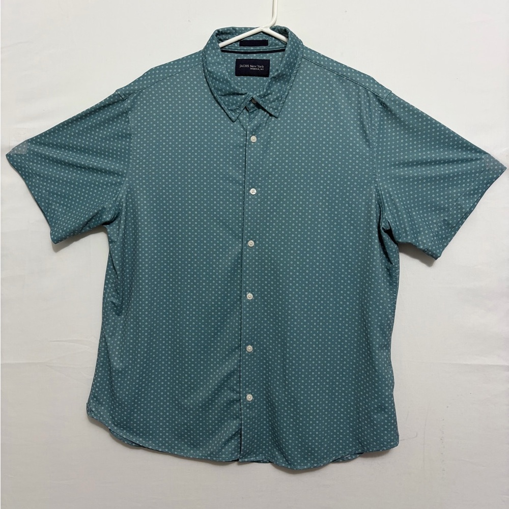JACHS New York Teal Print Short Sleeve Button Down men’s size XL  (A424)✨